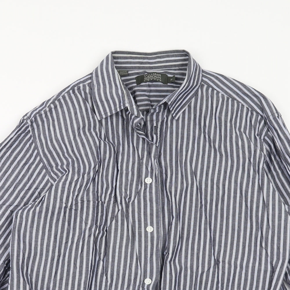 Williams & Brown Mens Blue Striped   Button-Up Size 16