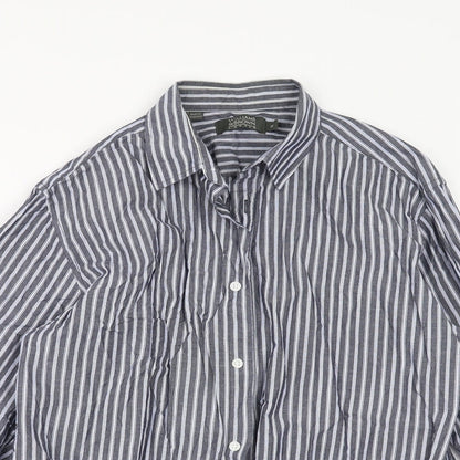 Williams & Brown Mens Blue Striped   Button-Up Size 16