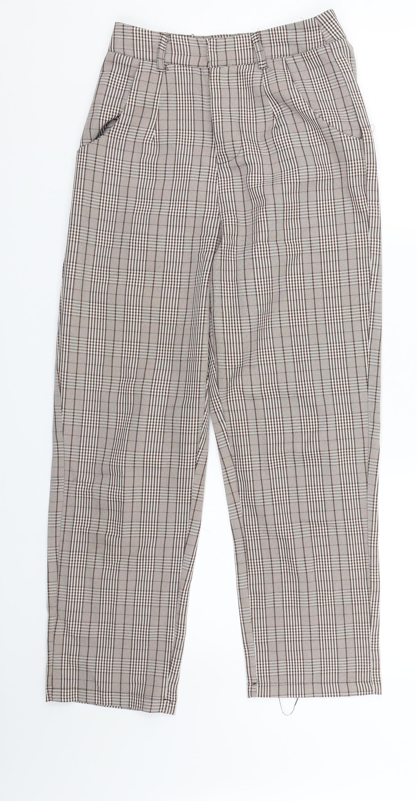 Prettylitlething Womens Brown Check  Capri Trousers Size 4 L22 in