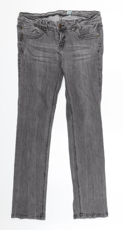 New Look Womens Grey  Denim Straight Jeans Size 12 L29 in