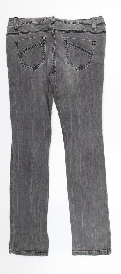 New Look Womens Grey  Denim Straight Jeans Size 12 L29 in