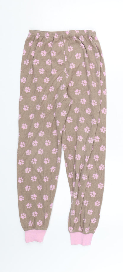 YD Girls Brown Animal Print Fleece Cami Lounge Pants Size 8-9 Years