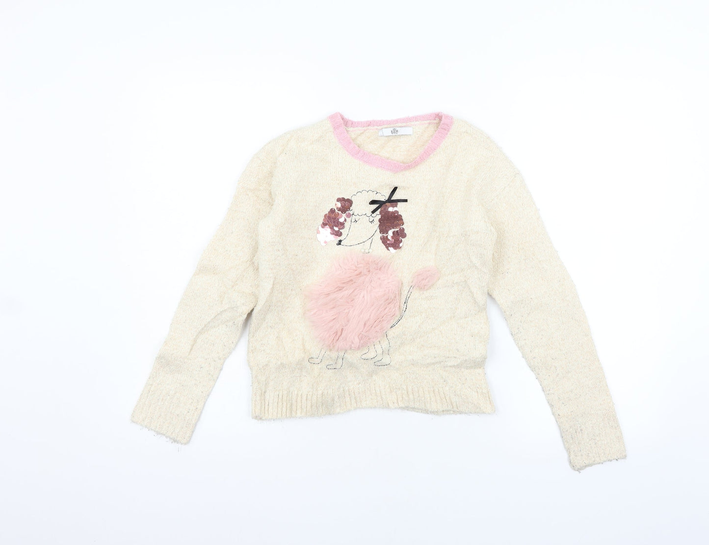 Marks and Spencer Girls Beige   Pullover Jumper Size 10-11 Years  - sequin