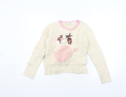 Marks and Spencer Girls Beige   Pullover Jumper Size 10-11 Years  - sequin