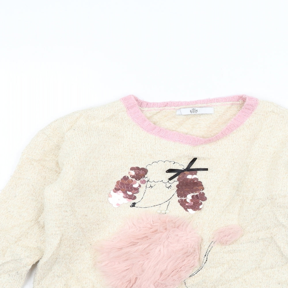 Marks and Spencer Girls Beige   Pullover Jumper Size 10-11 Years  - sequin