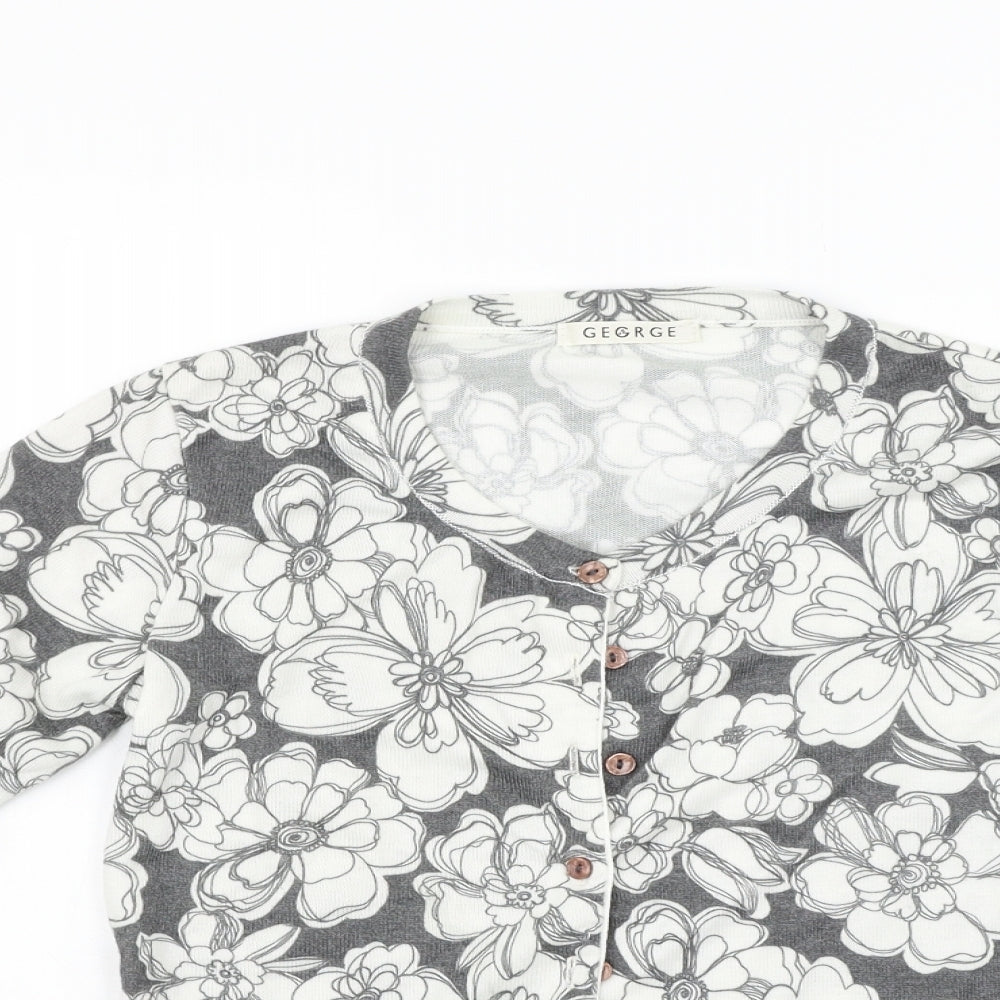 George Womens White Floral  Cardigan Jumper Size 8