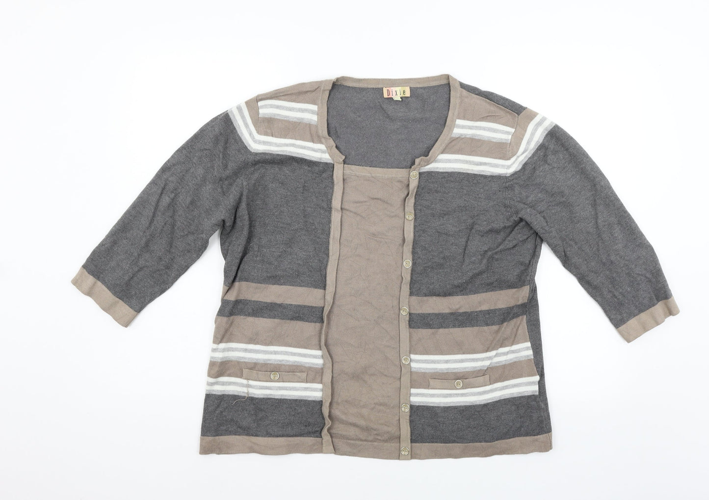 DIXIE Womens Grey Geometric  Henley Jumper Size XL