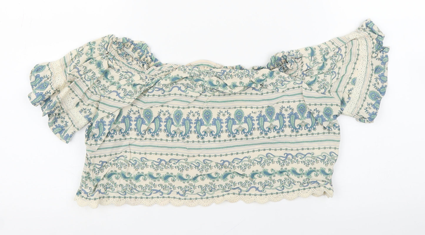 Womens UK Size 6 H&M Beige Cropped Blouse