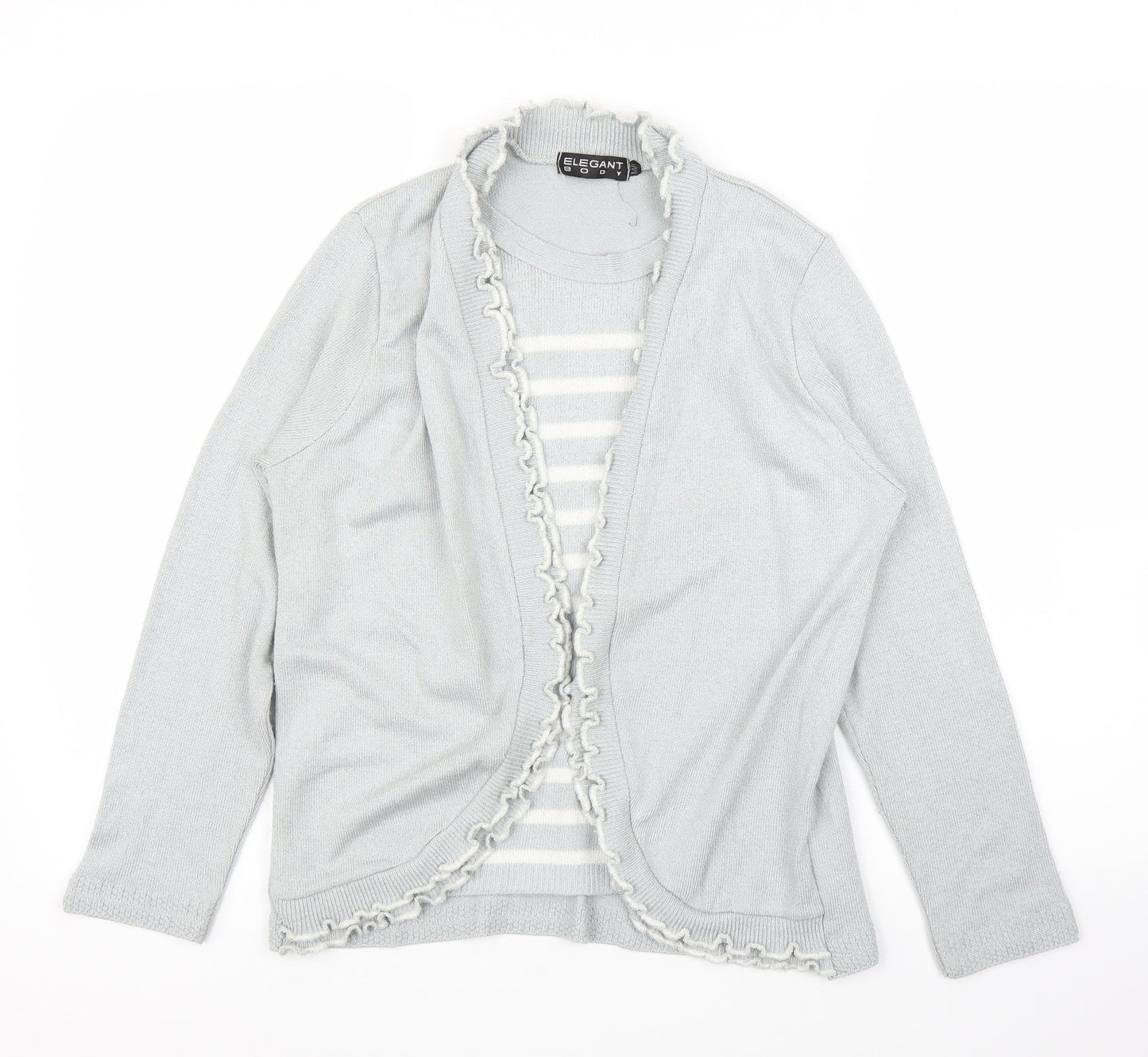 Elegant Body Womens Grey Striped  Cardigan Jumper Size M