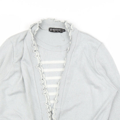 Elegant Body Womens Grey Striped  Cardigan Jumper Size M