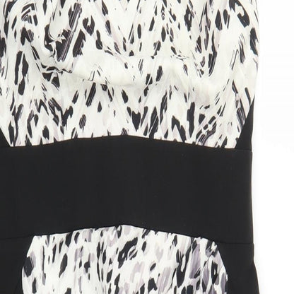 Lipsy Womens Black Herringbone  Sheath  Size 14  - Leopard print