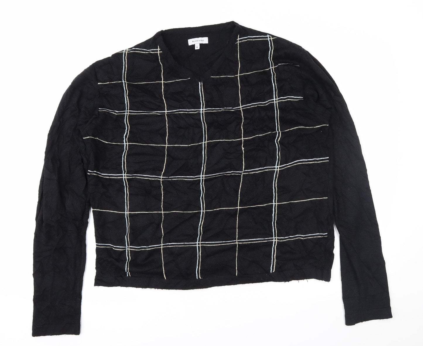 Blue Inc Mens Black Geometric  Pullover Jumper Size XL