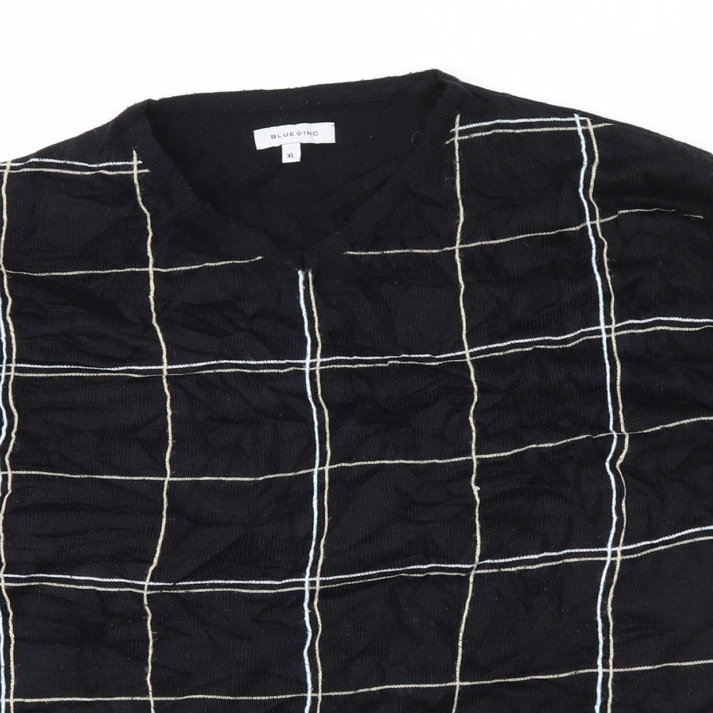 Blue Inc Mens Black Geometric  Pullover Jumper Size XL