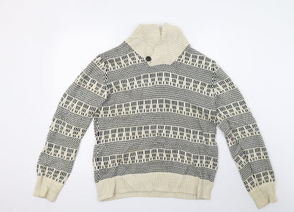 H&M Mens White   Henley Jumper Size M