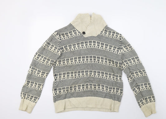 H&M Mens White   Henley Jumper Size M