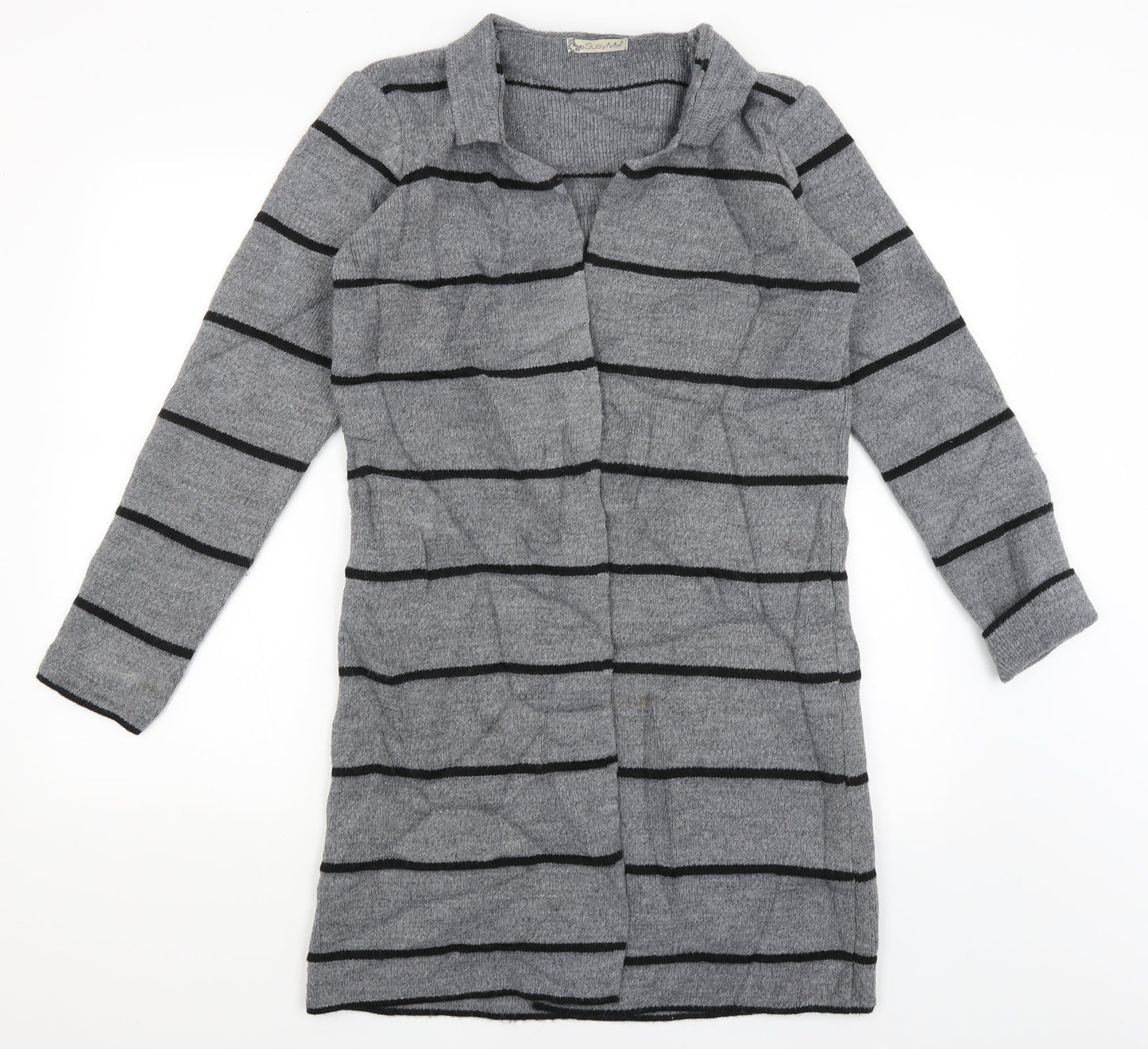 Susy Mix Womens Grey Striped  Cardigan Jumper Size S