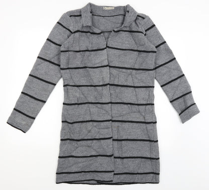 Susy Mix Womens Grey Striped  Cardigan Jumper Size S