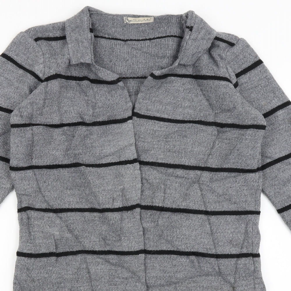 Susy Mix Womens Grey Striped  Cardigan Jumper Size S