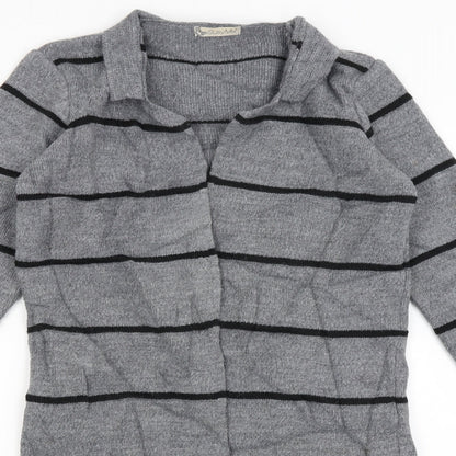 Susy Mix Womens Grey Striped  Cardigan Jumper Size S