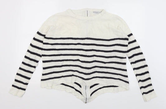 Brave Soul Womens White Striped  Full Zip Jumper Size 12