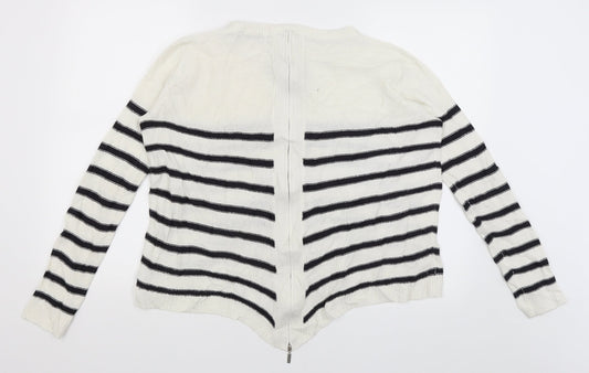 Brave Soul Womens White Striped  Full Zip Jumper Size 12