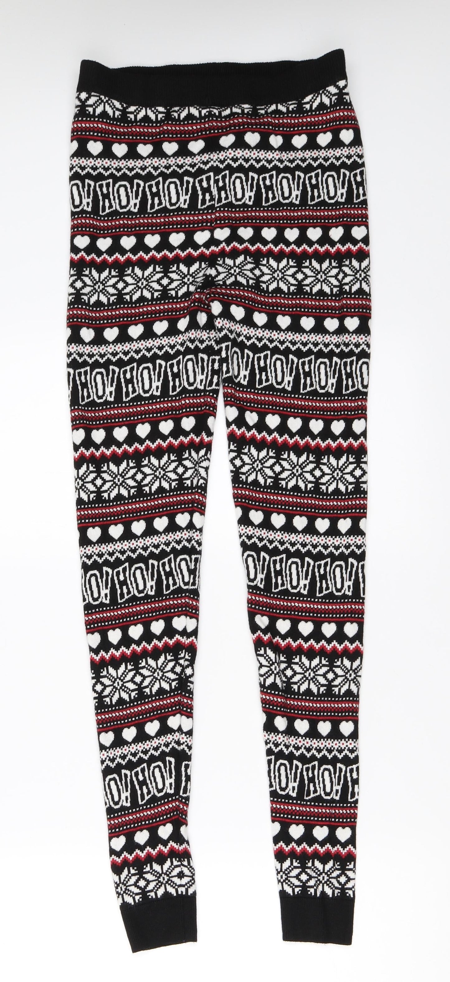 F&F Womens Black Fair Isle  Capri Leggings Size 8 L28.5 in