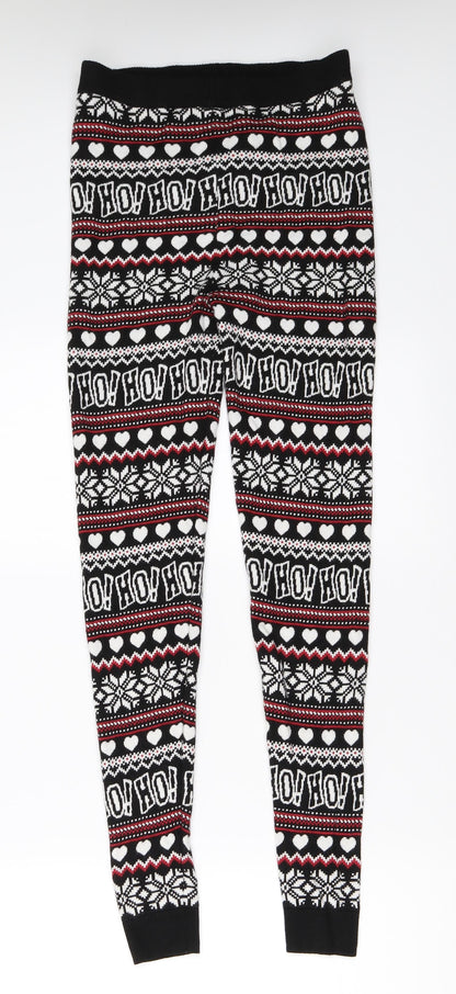 F&F Womens Black Fair Isle  Capri Leggings Size 8 L28.5 in