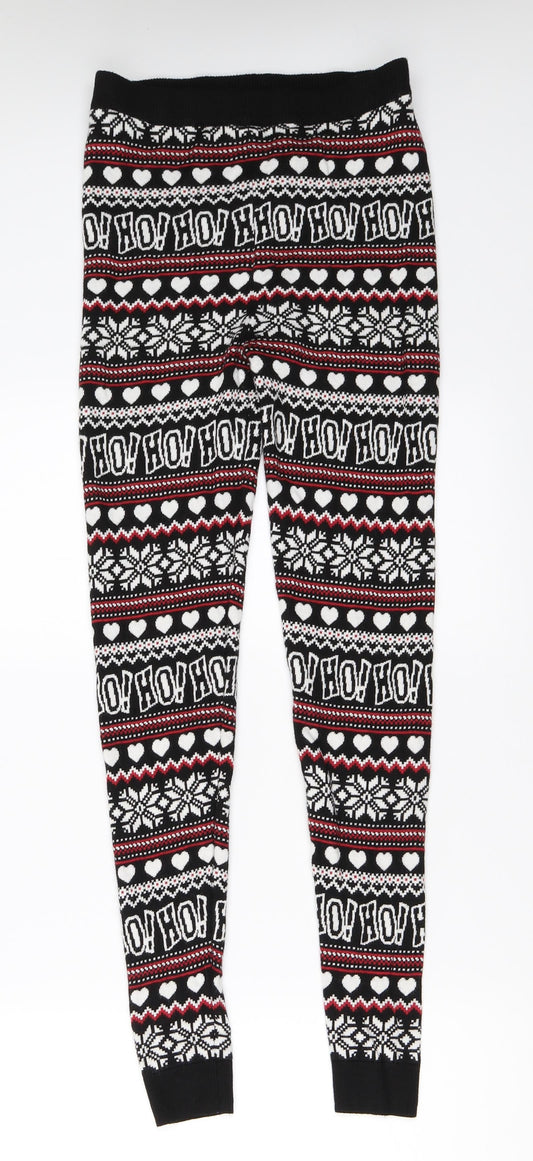 F&F Womens Black Fair Isle  Capri Leggings Size 8 L28.5 in