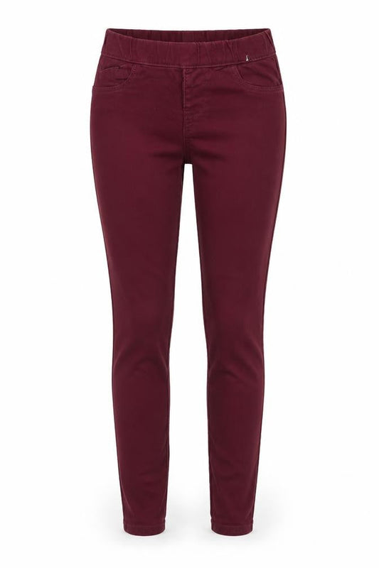 Front view of Denim & Co. women’s purple denim jegging jeans, size UK 6, 29-inch leg