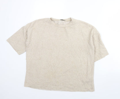 Womens UK Size S Zara Beige Pullover Jumper