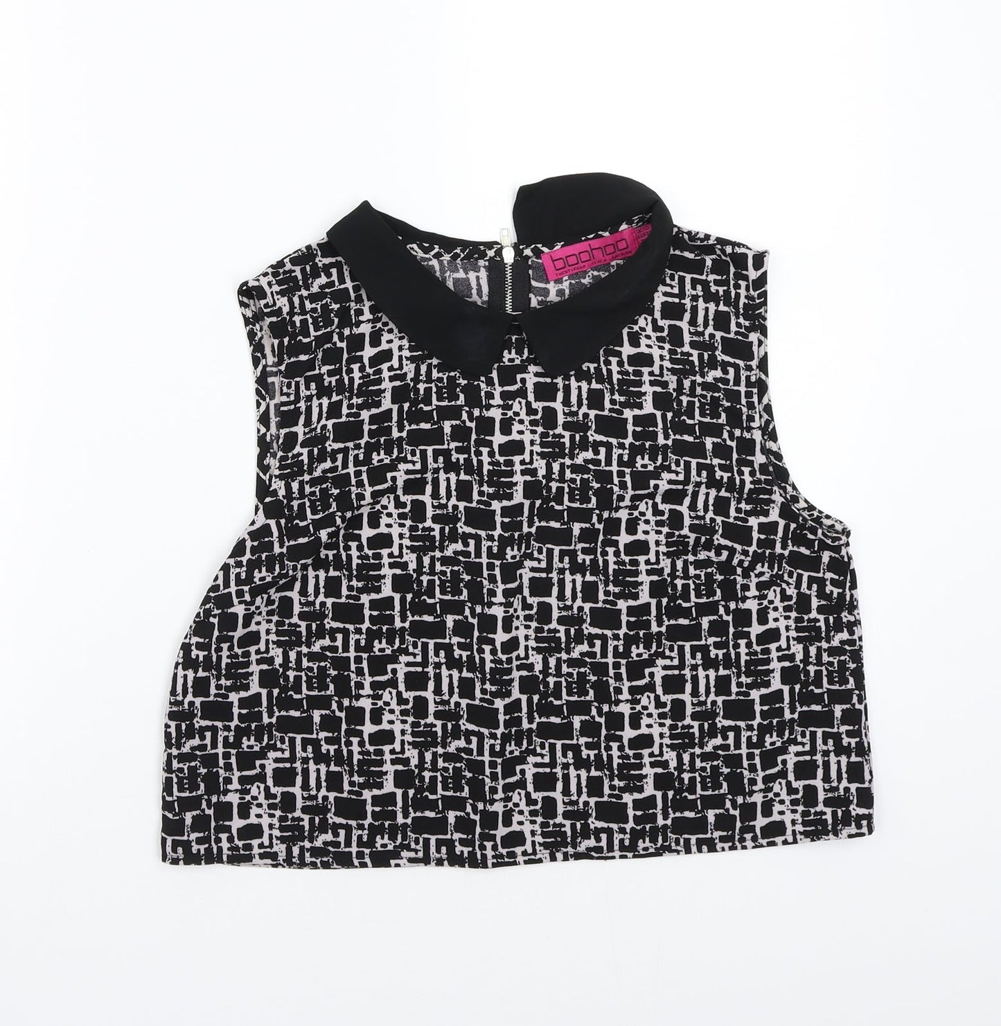 Boohoo Womens Black Geometric  Basic Blouse Size 10