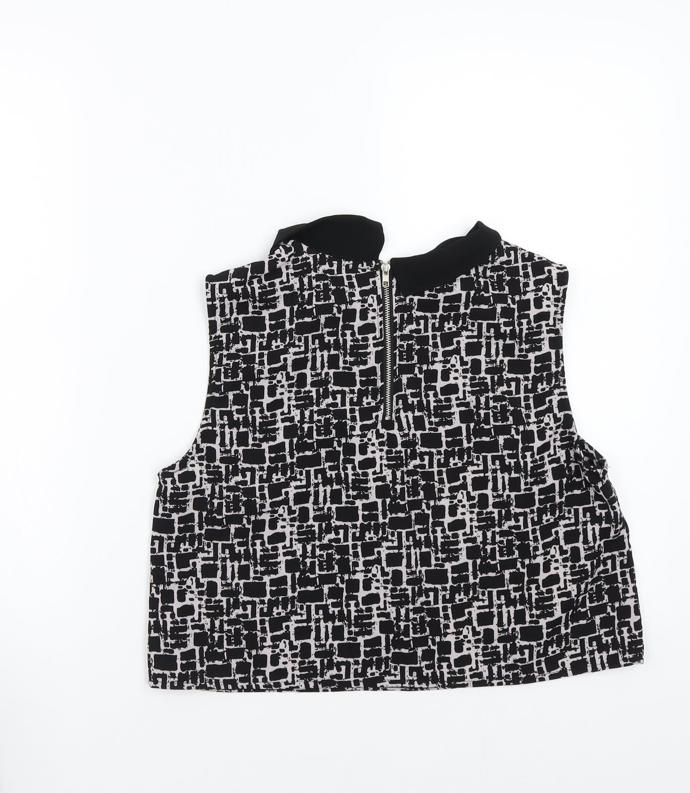 Boohoo Womens Black Geometric  Basic Blouse Size 10