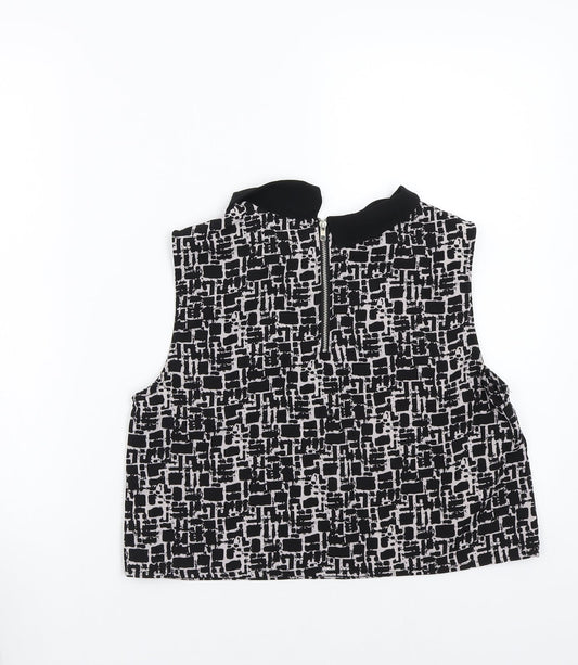 Boohoo Womens Black Geometric  Basic Blouse Size 10