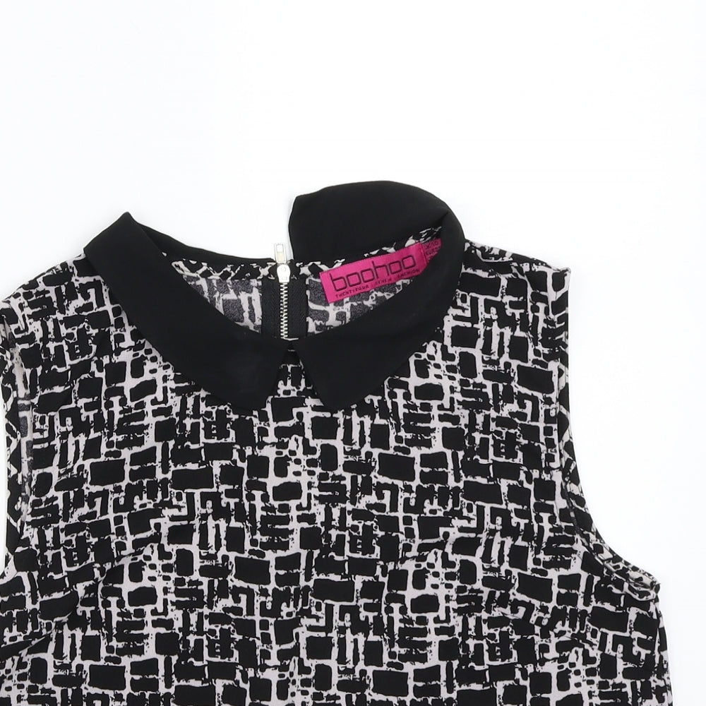 Boohoo Womens Black Geometric  Basic Blouse Size 10
