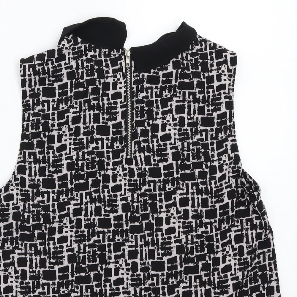 Boohoo Womens Black Geometric  Basic Blouse Size 10