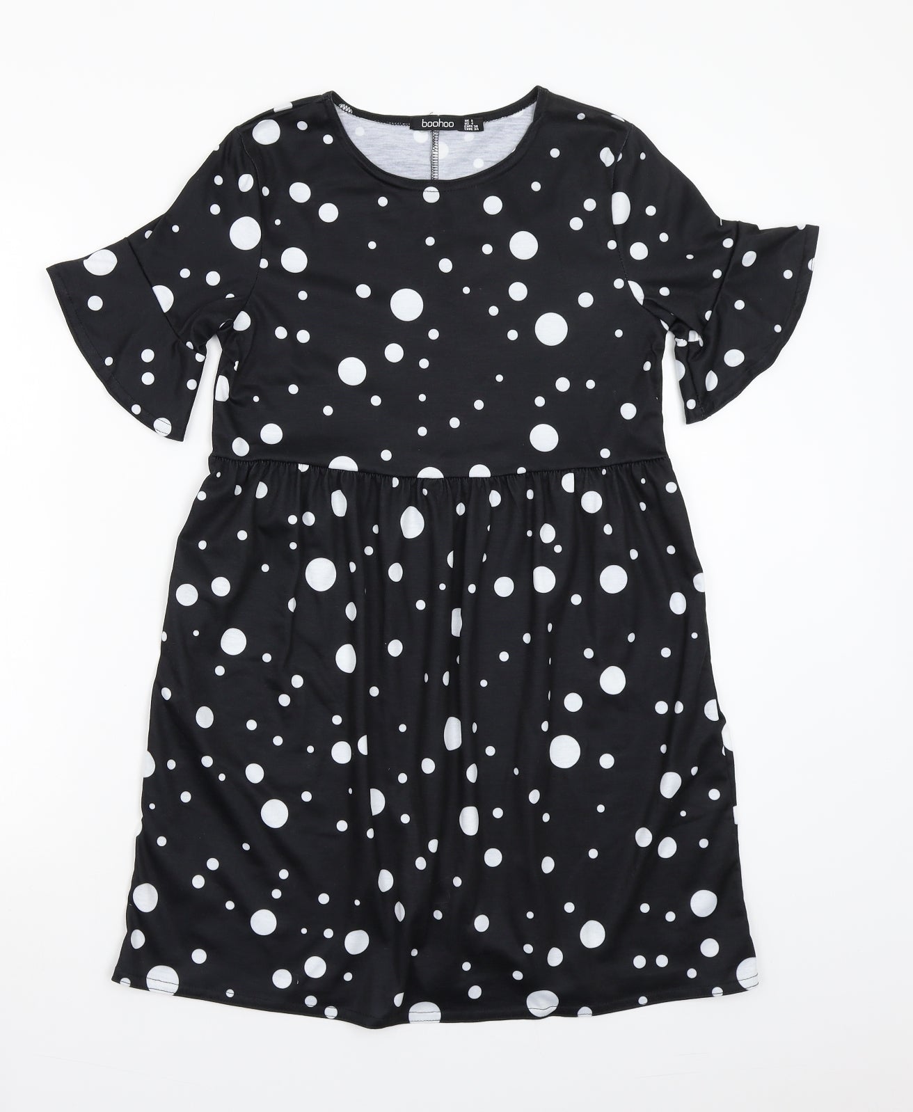 Boohoo Womens Black Polka Dot  A-Line  Size 8