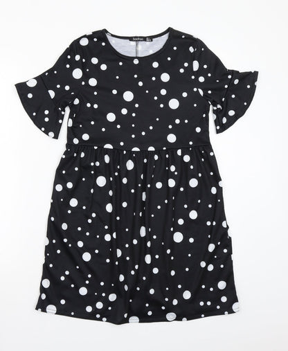Boohoo Womens Black Polka Dot  A-Line  Size 8