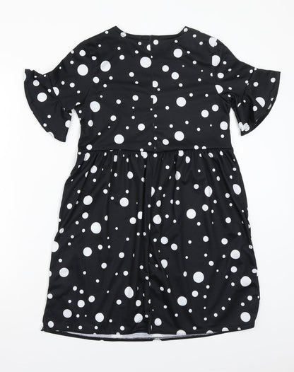 Boohoo Womens Black Polka Dot  A-Line  Size 8