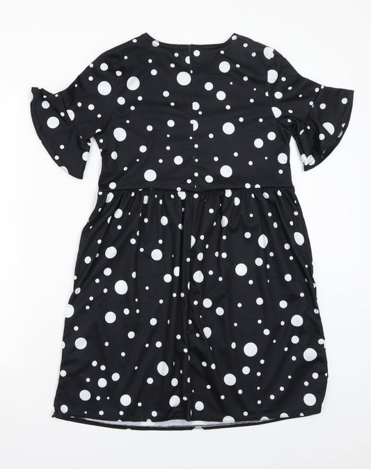 Boohoo Womens Black Polka Dot  A-Line  Size 8