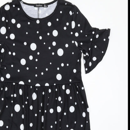 Boohoo Womens Black Polka Dot  A-Line  Size 8