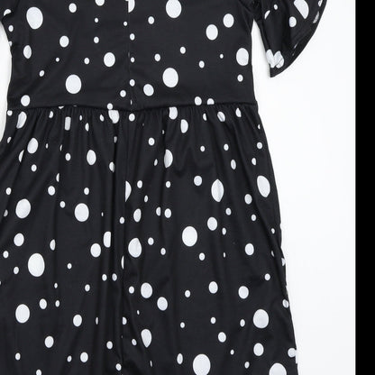 Boohoo Womens Black Polka Dot  A-Line  Size 8