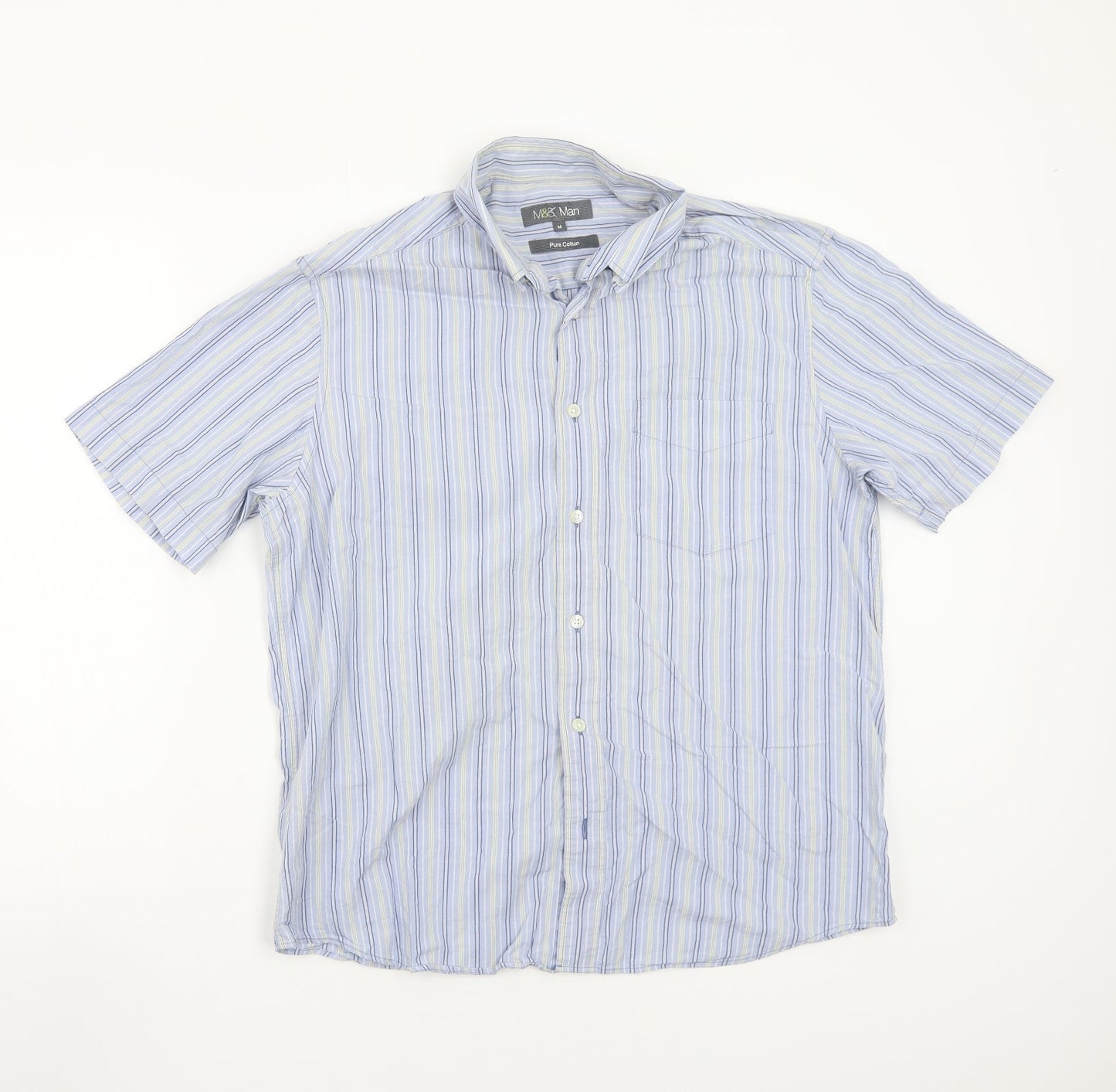 Marks and Spencer Mens Blue Striped   Button-Up Size M