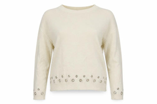 Front view of Miss Selfridge women’s white jumper, size UK 10