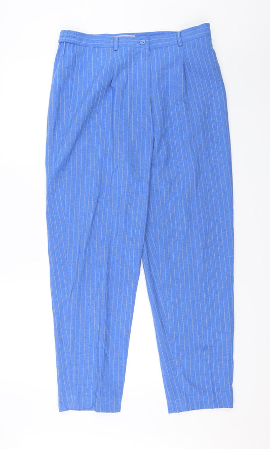 Daxon Womens Blue Striped  Capri Trousers Size 16 L26 in