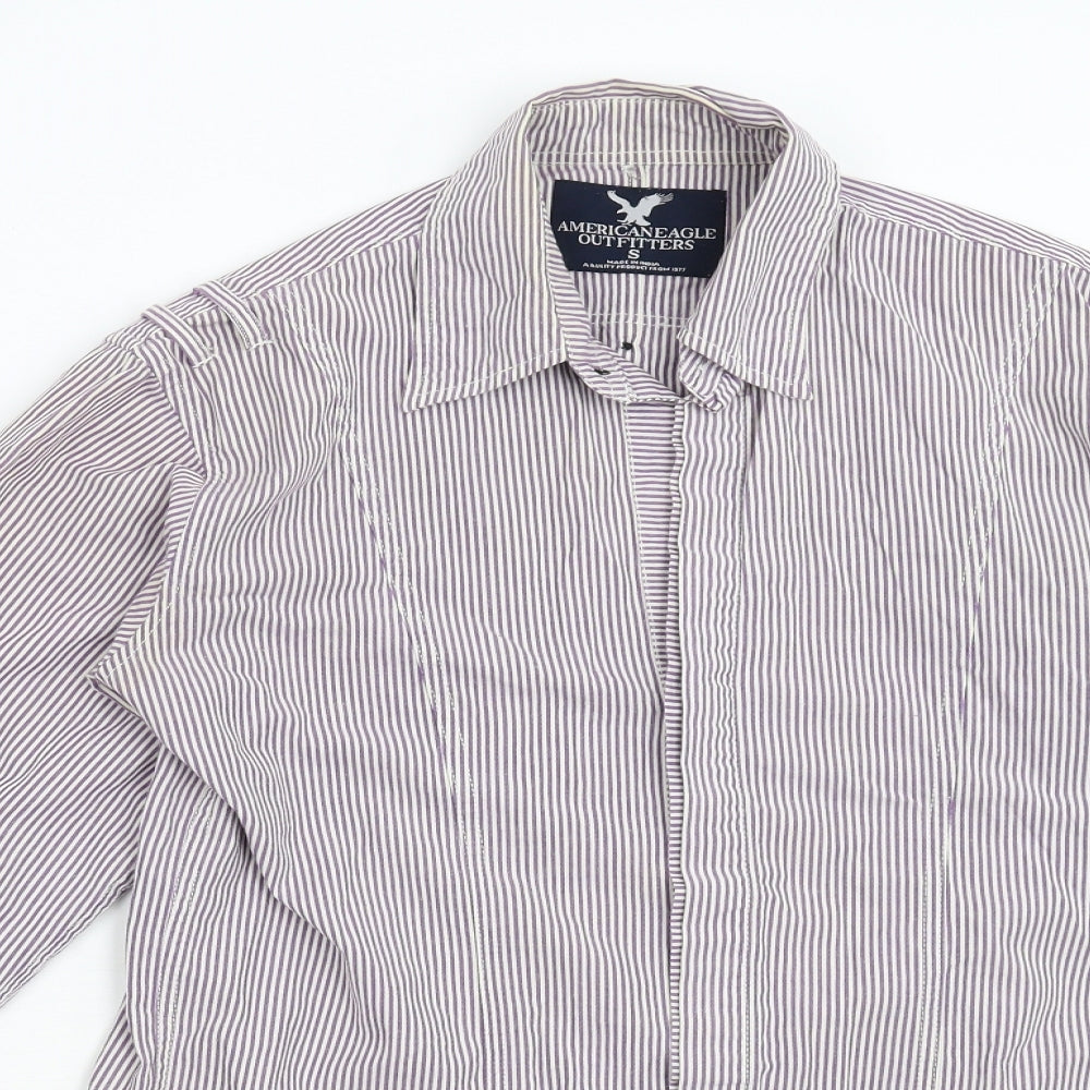 American Eagle Mens Purple Striped   Button-Up Size S