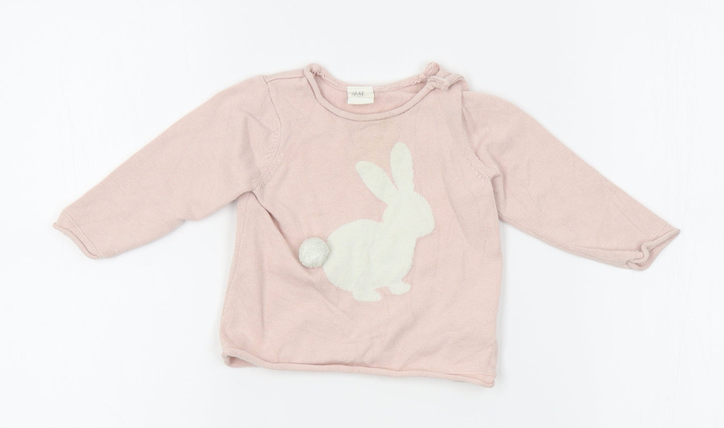 H&M Girls Pink   Pullover Jumper Size 6-9 Months