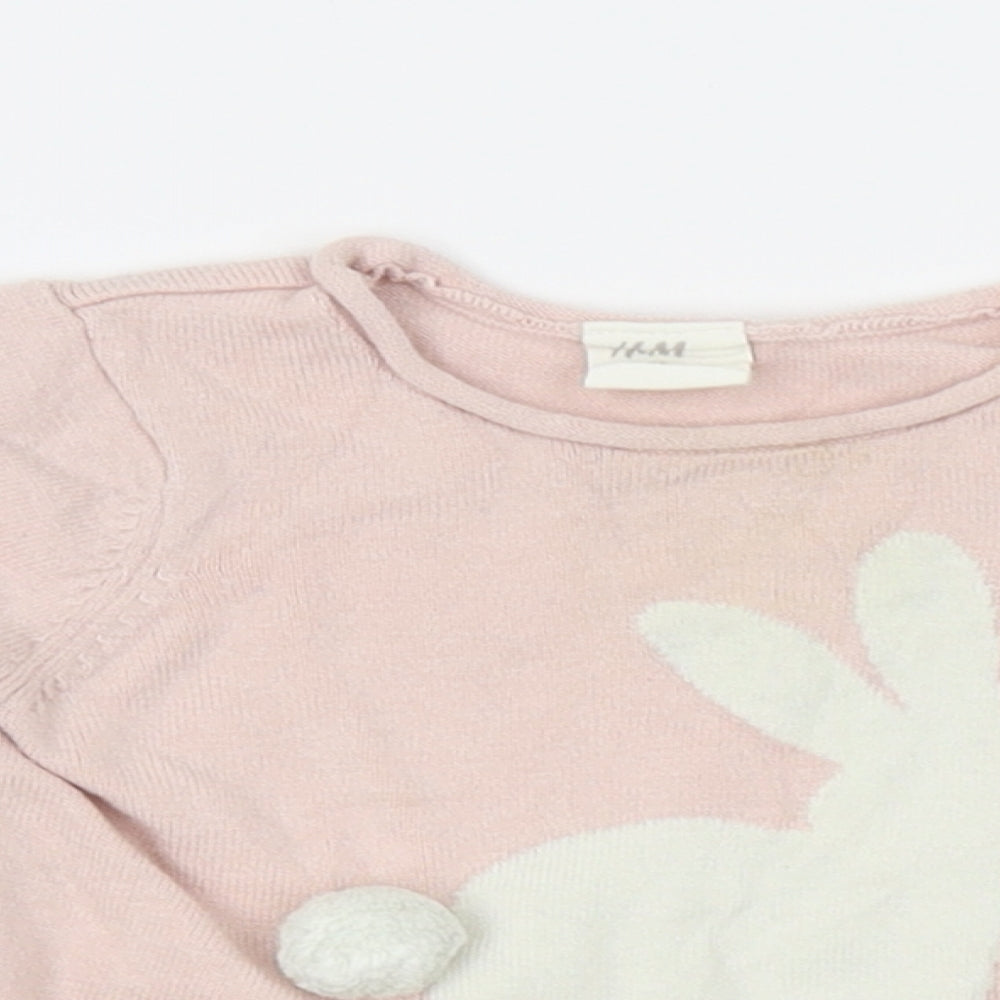 H&M Girls Pink   Pullover Jumper Size 6-9 Months