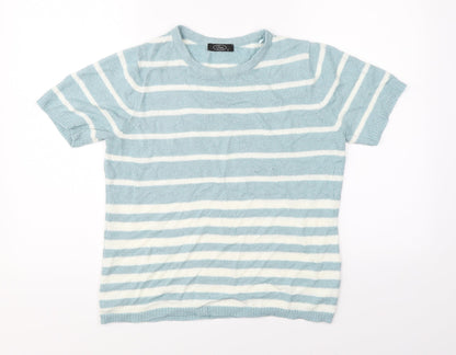 BM Womens Blue Striped  Basic Blouse Size S