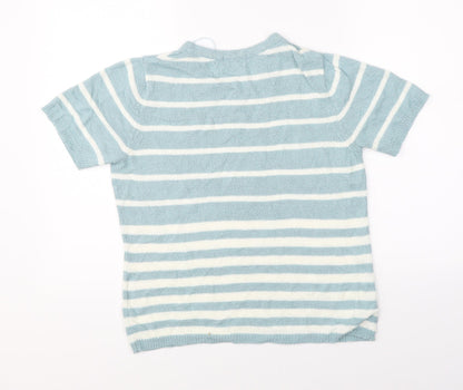 BM Womens Blue Striped  Basic Blouse Size S