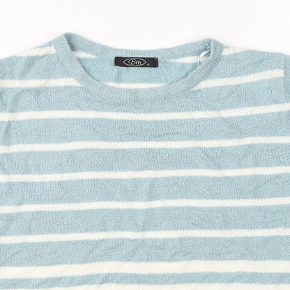 BM Womens Blue Striped  Basic Blouse Size S
